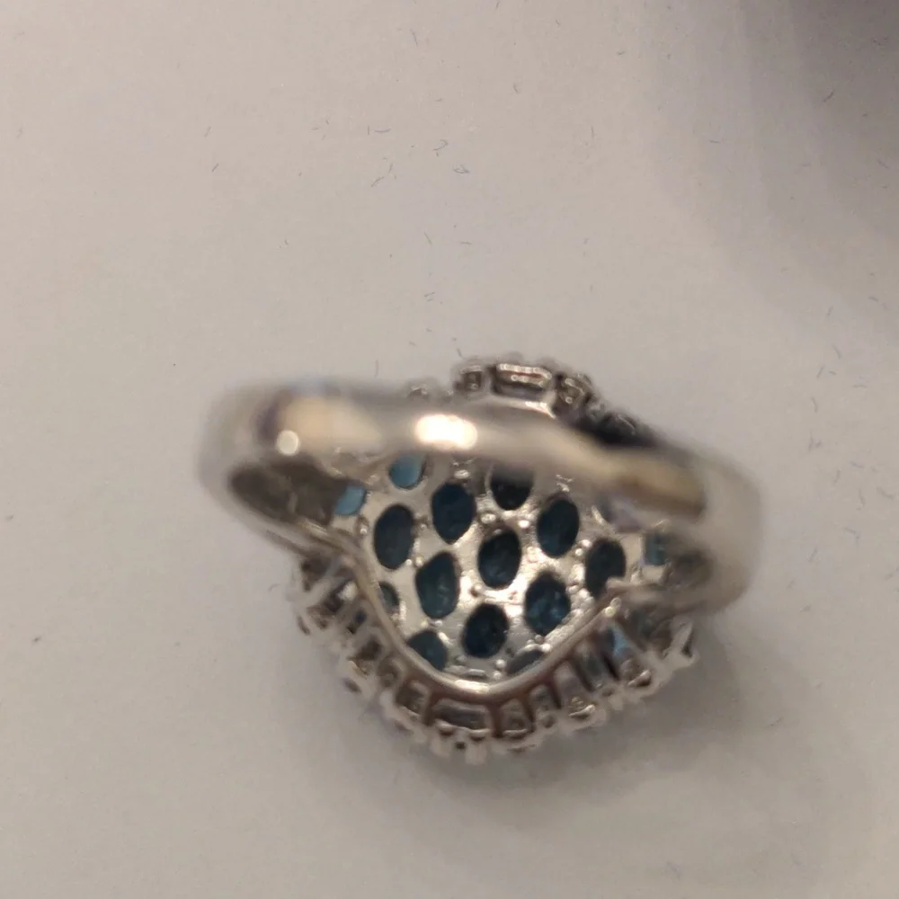 New London Blue Topaz  Silver Plated  Ring.  Size 9 1/2., Genuine, Deep Blue - Picture 7 of 9